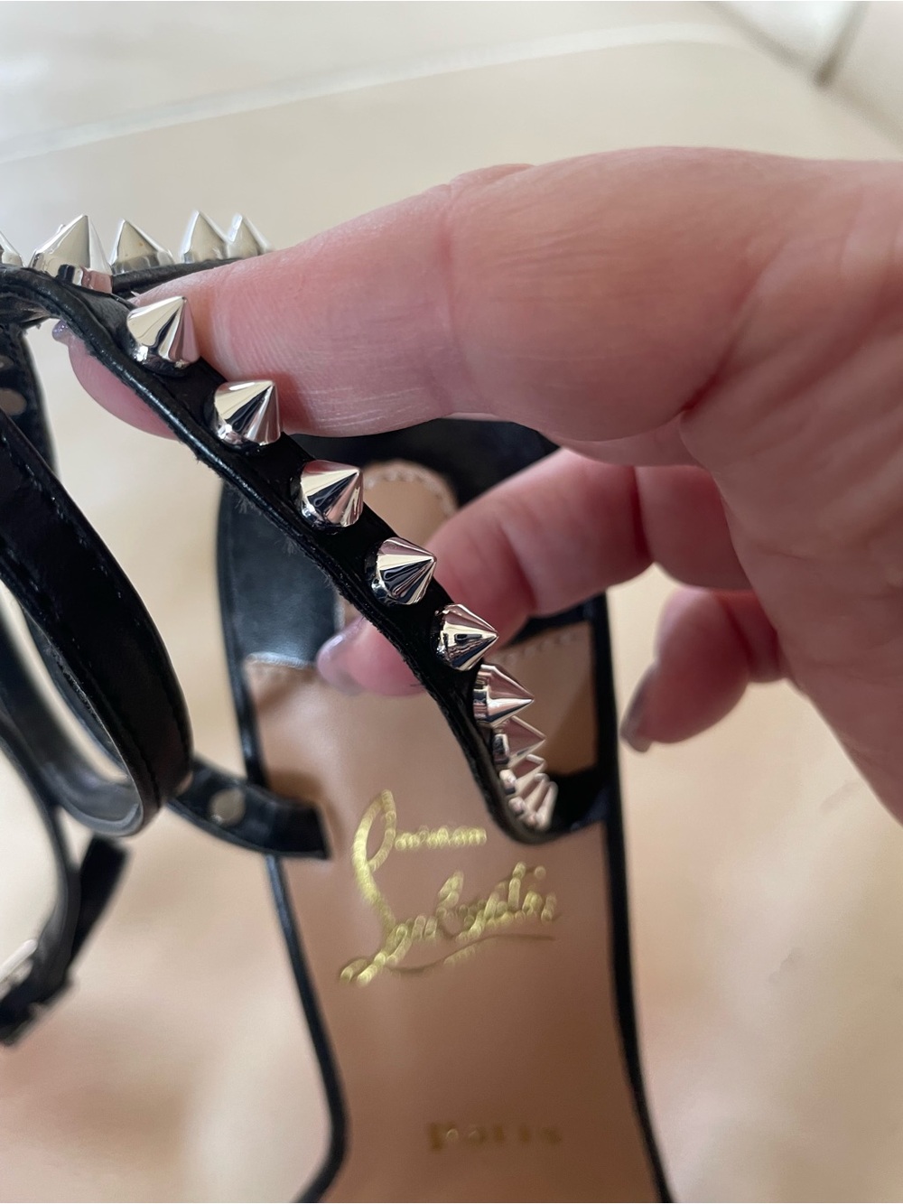 Christian Louboutin So Me 100 - Black Spike-Trim Ankle-Strap Heels, Sz 12 / EU43 - Picture 11 of 16